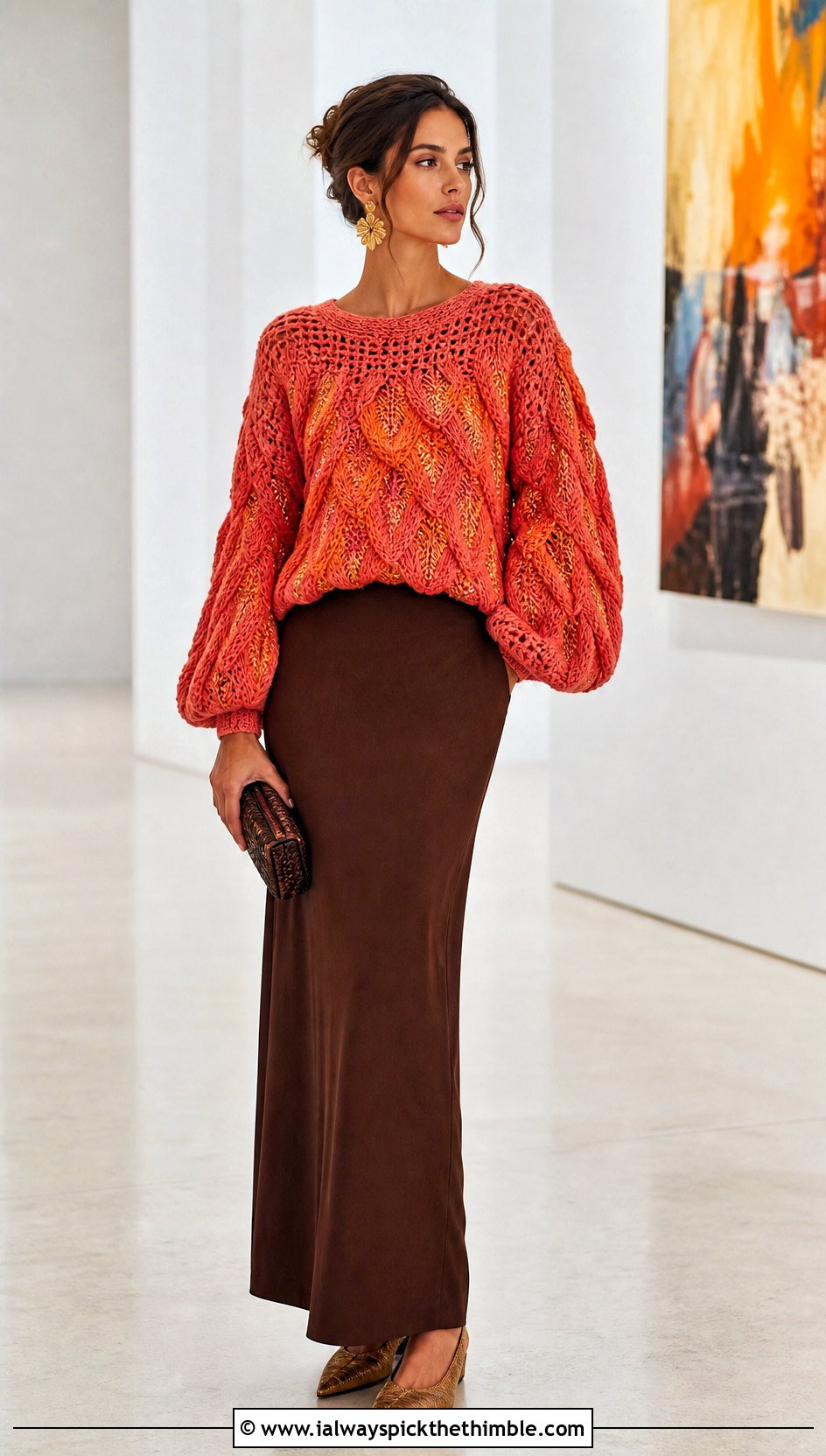 Fawkes Balloon Sleeve Crochet Sweater With Column Skirt - 20 Harry Potter Crochet Sweater outfit ideas
