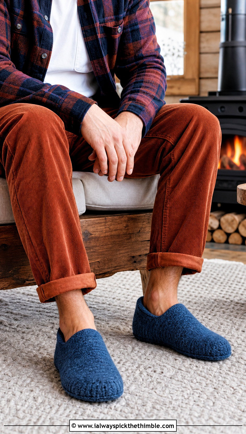Felted Crochet Mens Slippers With Corduroy Pants And Flannel Shirt - 15 Easy Crochet Mens Slippers outfit ideas