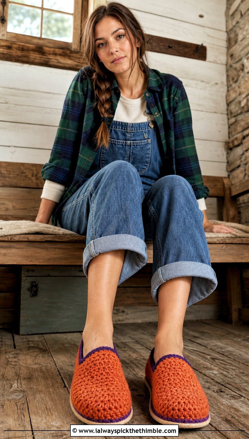 Felted Crochet Slippers With Overalls And Flannel Shirt - 20 crochet winter slippers outfit ideas