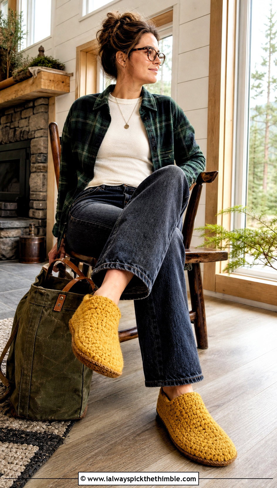 Felted Wool Crochet Slippers With Flannel Shirt - 20 Quick And Easy Crochet Slippers outfit ideas
