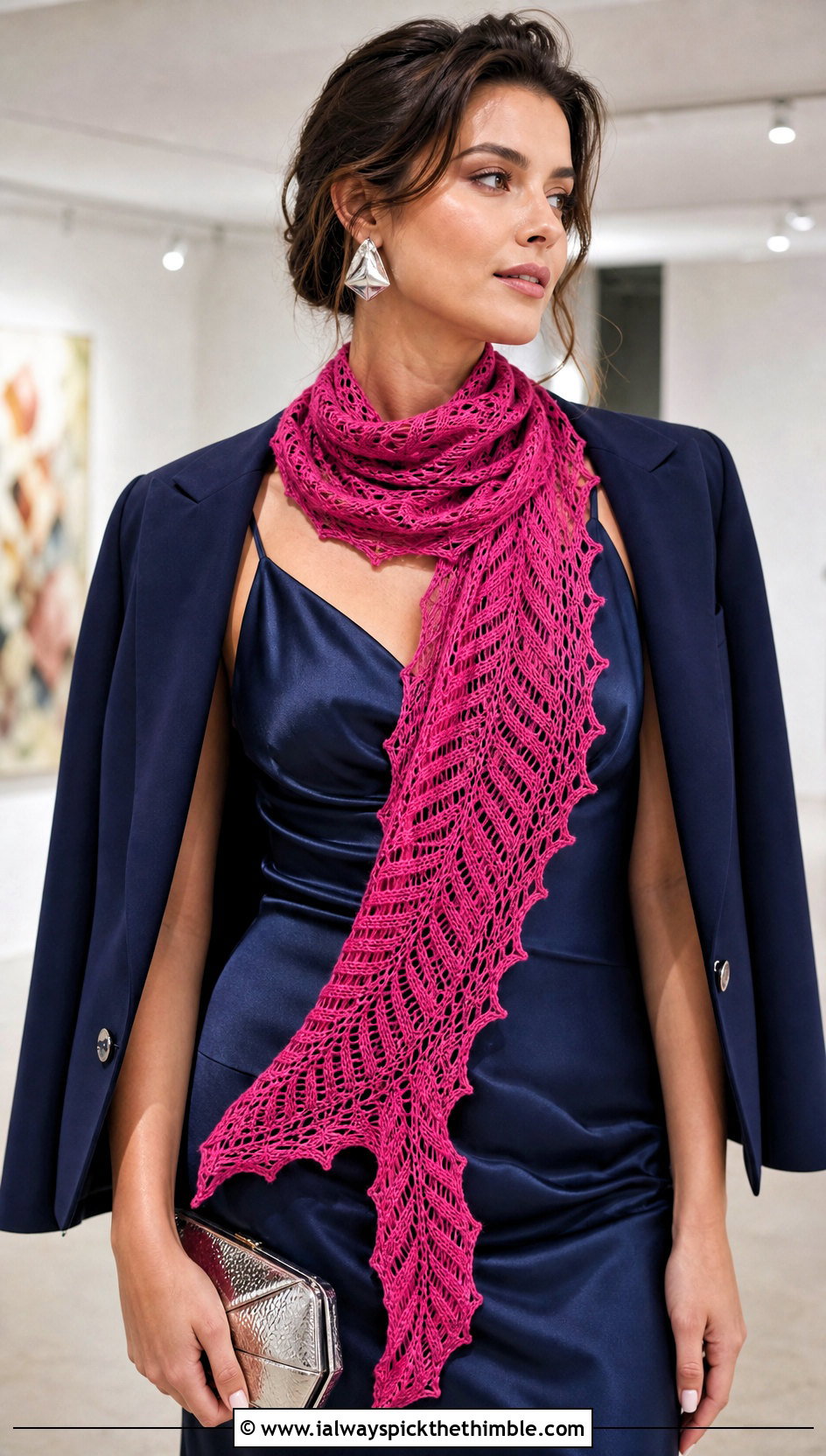 Fern Frond Scarf With Satin Slip Dress - 20 crochet leaf scarf outfit ideas