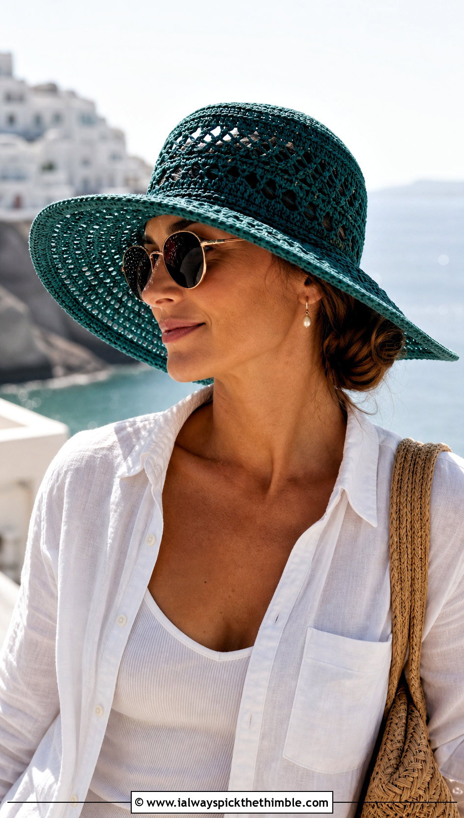 Fern Leaf Wide Brim Hat With Linen Set - 20 Crochet Leaf Hat outfit ideas