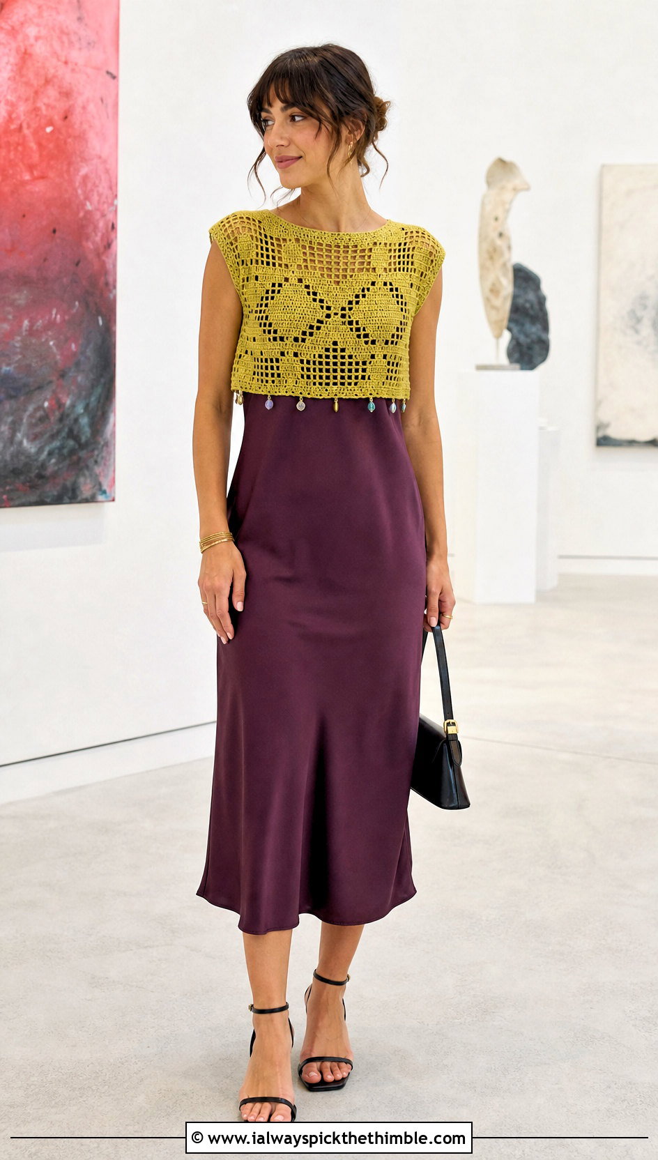 Filet Charm Crochet Top Over A Slip Dress - 20 crochet top with charms outfit ideas