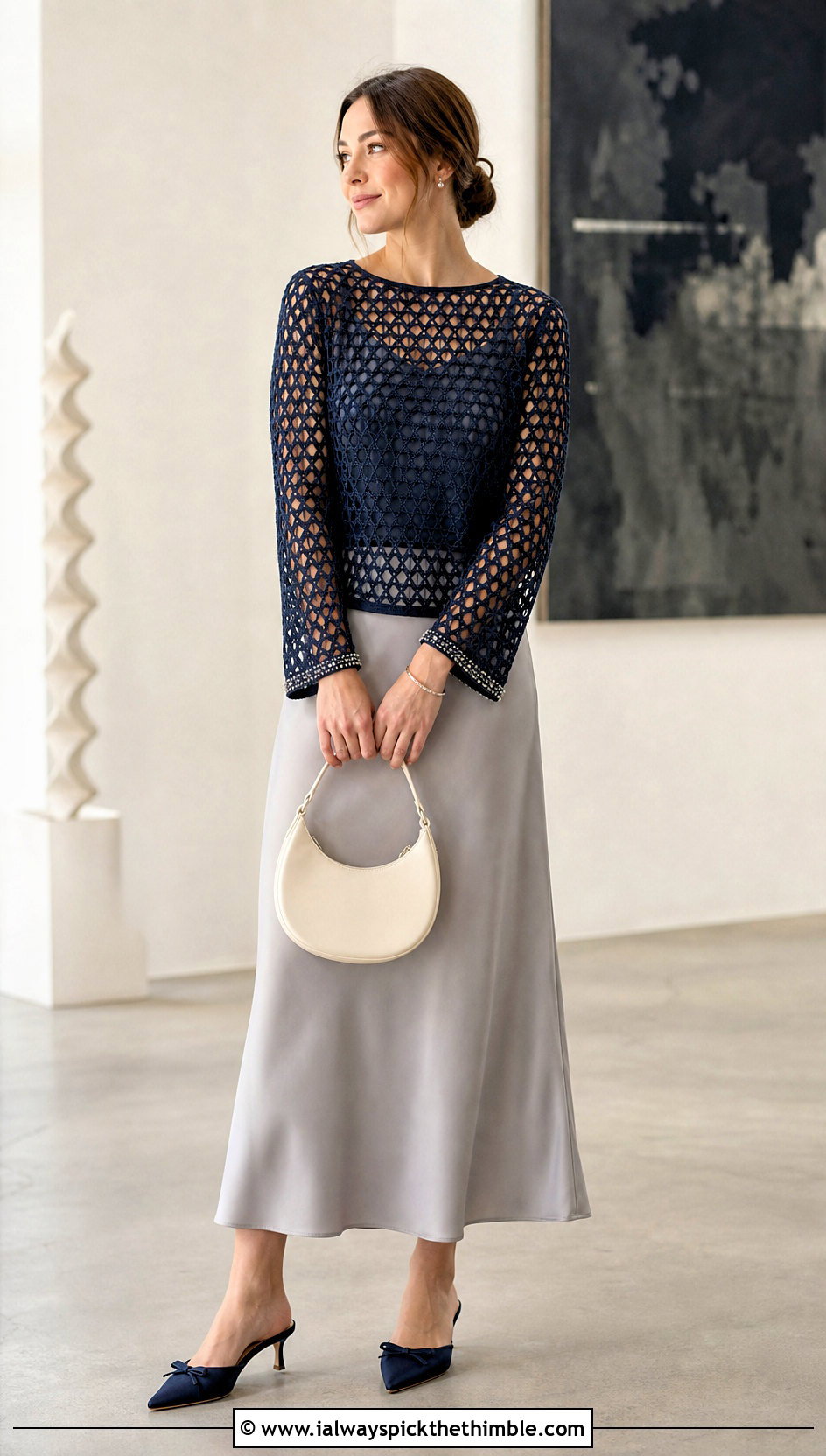 Filet Crochet Beaded Blouse With Slip Skirt - 15 crochet lace top with beads outfit ideas