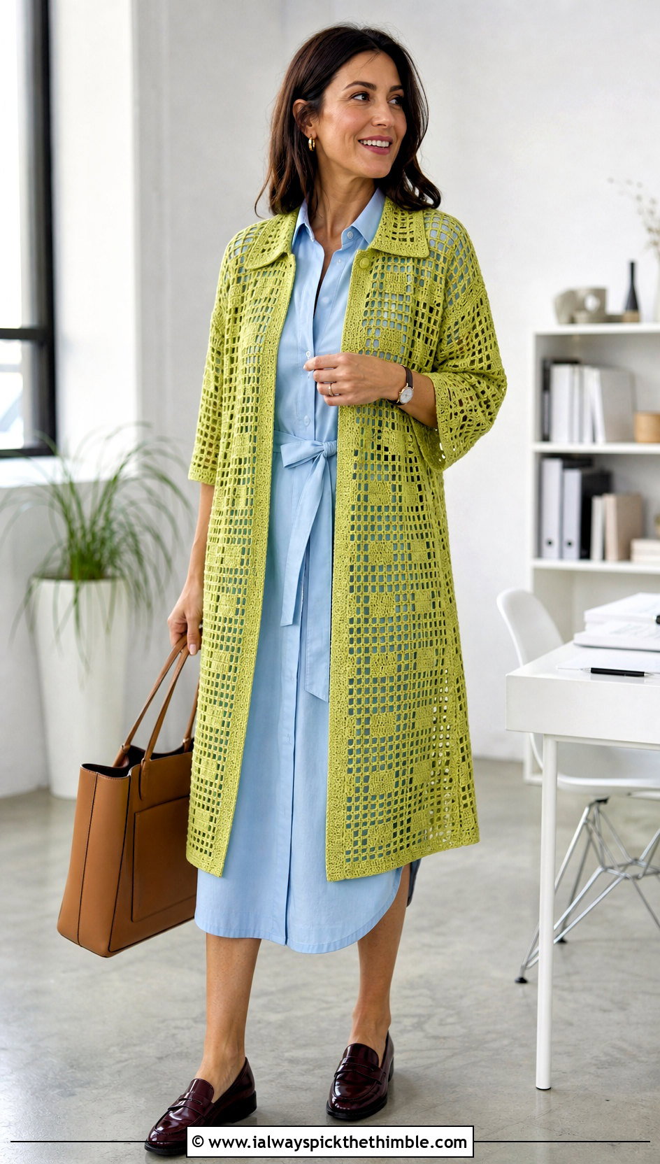Filet Crochet Bed Jacket With Shirt Dress - 20 Crochet Bed Jackets outfit ideas