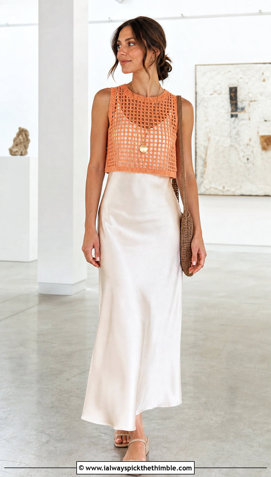 Filet Crochet Blouse Over A Slip Dress - 25 trendy crochet tops outfit ideas