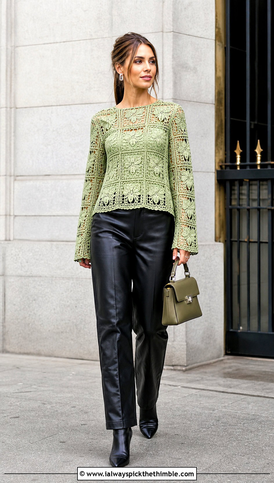 Filet Crochet Blouse With Leather Pants - 25 crochet blouse for women outfit ideas