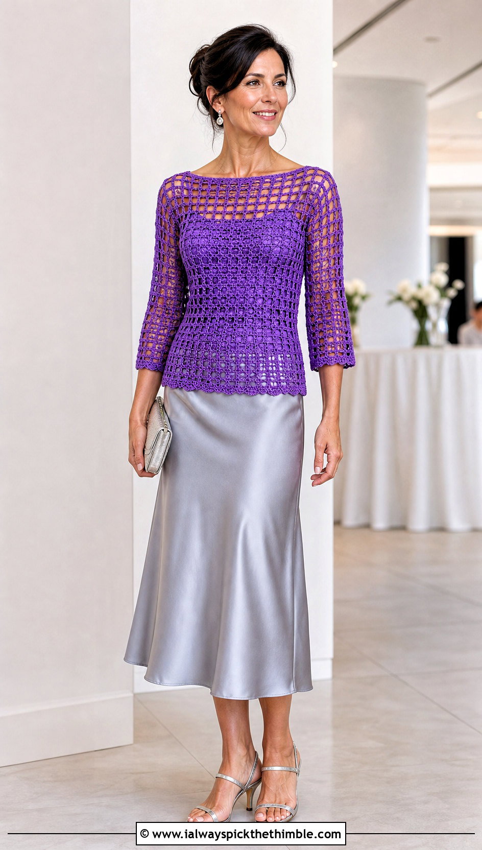 Filet Crochet Boat Neck Top With Satin Skirt - 25 fillet crochet top outfit ideas