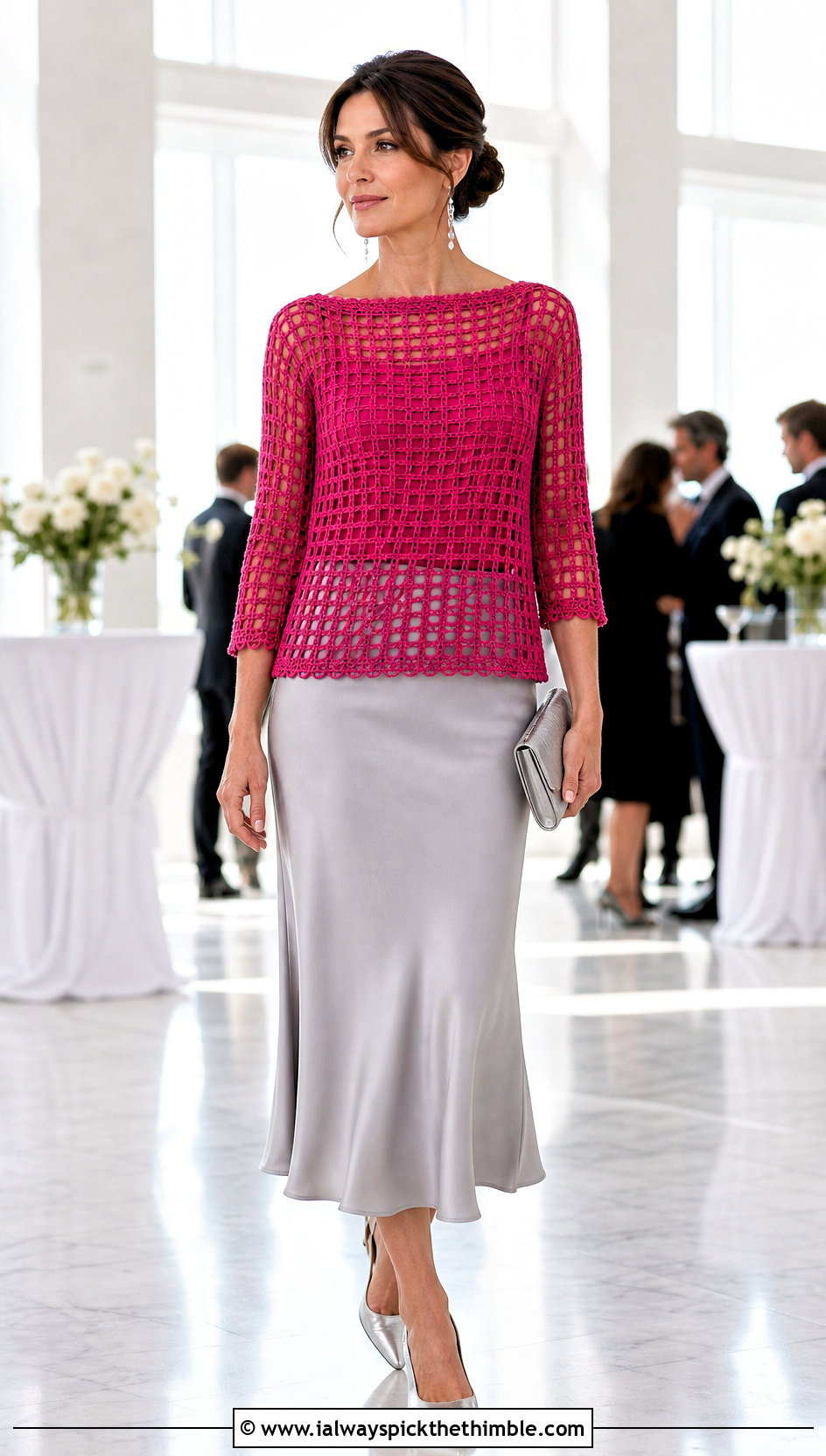 Filet Crochet Boat Neck Top With Satin Skirt - 25 filet crochet top outfit ideas