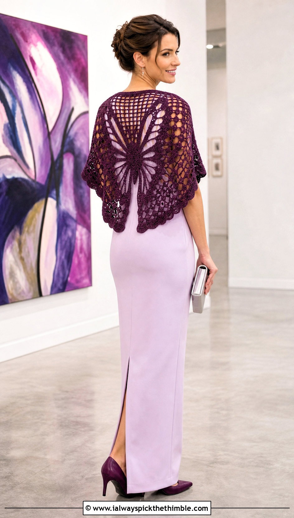 Filet Crochet Butterfly Shrug With Column Dress - 15 Crochet Butterfly Shrug outfit ideas