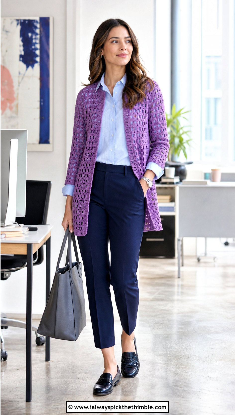 Filet Crochet Cardigan With Button Down Shirt - 20 crochet women's cardigan outfit ideas