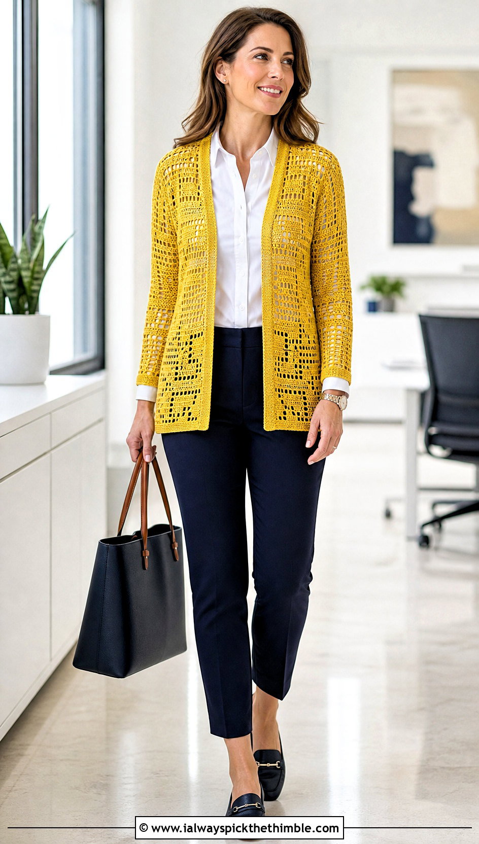Filet Crochet Cardigan With Shirt And Ankle Pants - 20 elegant crochet cardigan outfit ideas