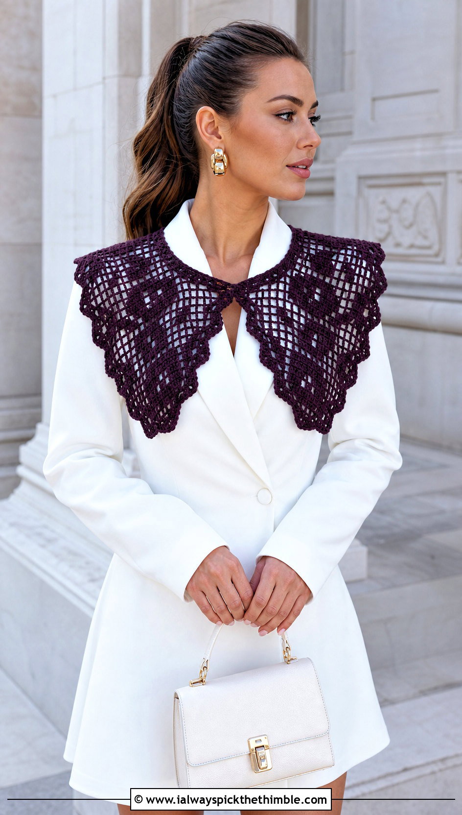 Filet Crochet Collar With Bridal Blazer Dress - 15 Crochet Collar For Wedding outfit ideas