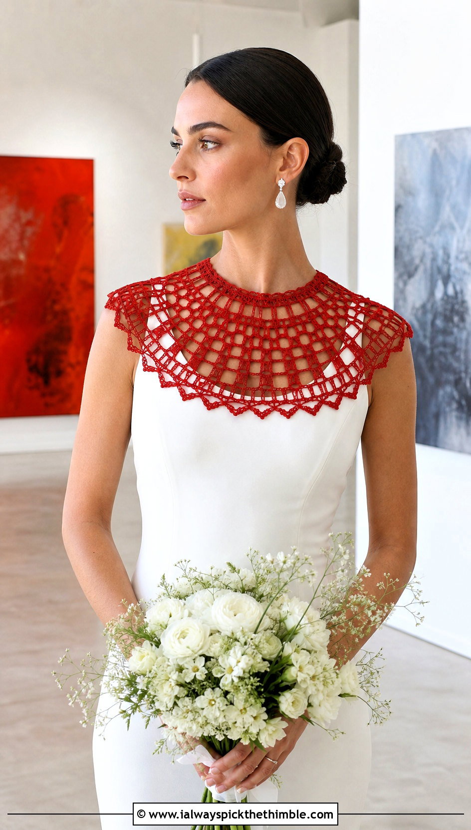 Filet Crochet Collar With Minimalist Sheath Wedding Dress - 15 crochet collar for wedding dress diy outfit ideas