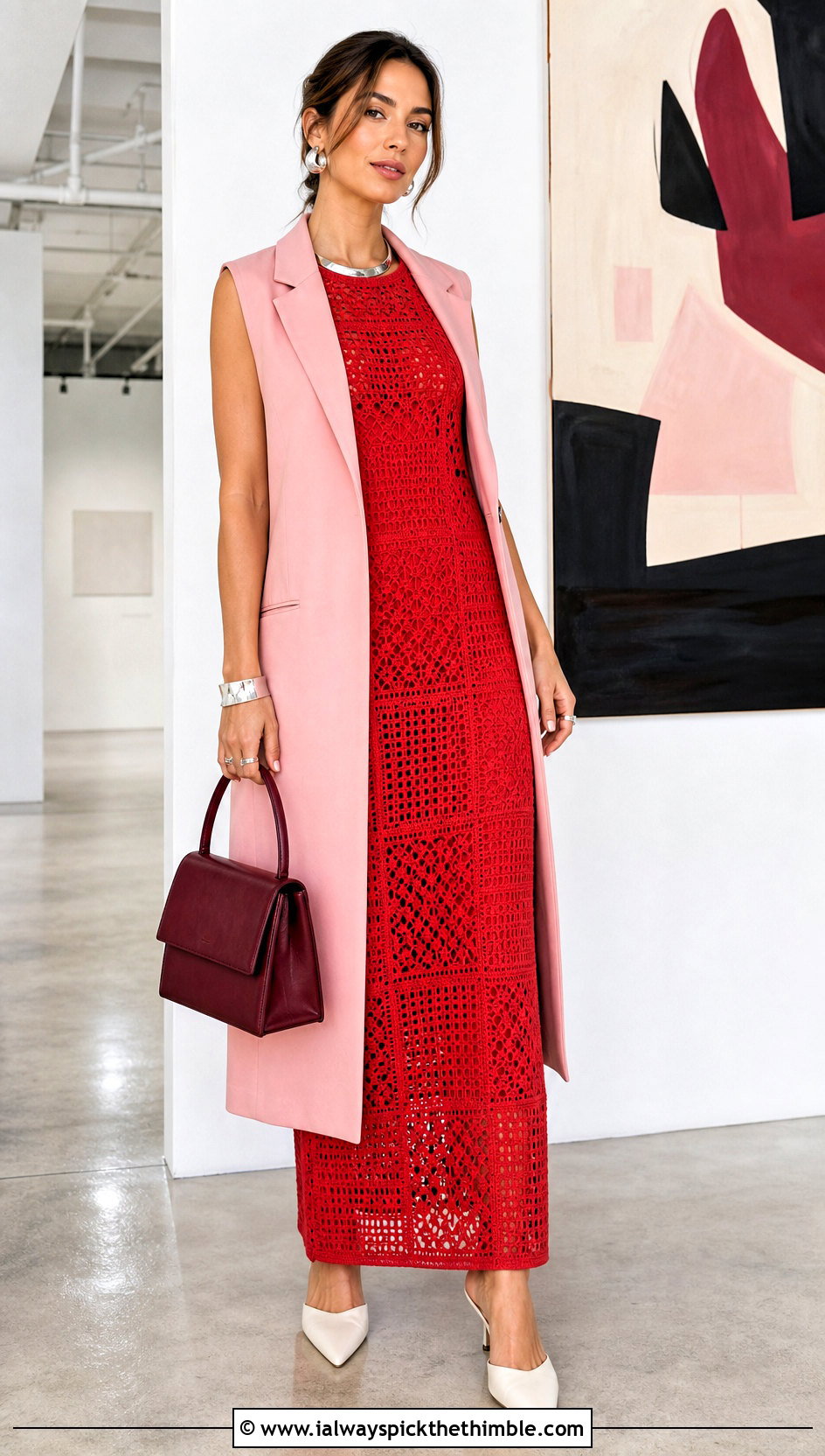 Filet Crochet Column Dress With Tailored Vest - 15 Etsy Crochet Dress outfit ideas
