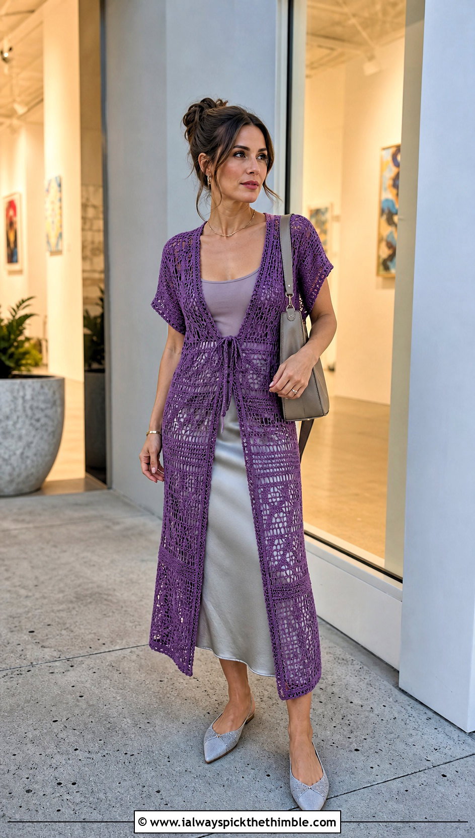 Filet Crochet Coverup Dress With Satin Skirt - 25 crochet coverups outfit ideas