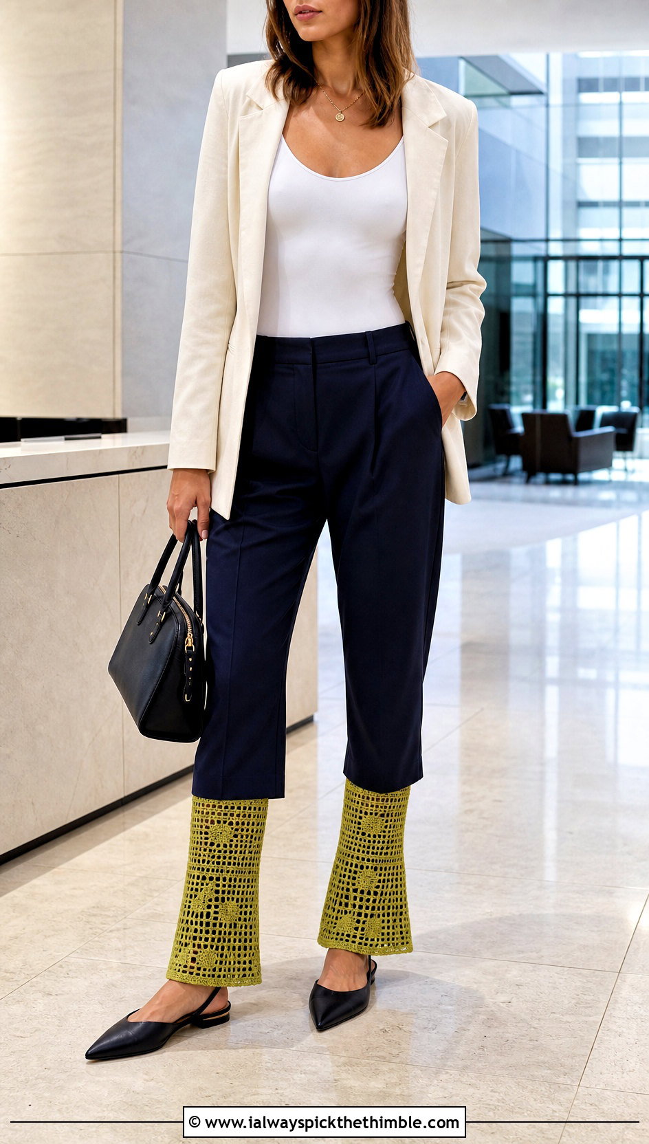 Filet Crochet Flared Leg Warmers With Cropped Trousers - 20 Crochet Flared Leg Warmers outfit ideas