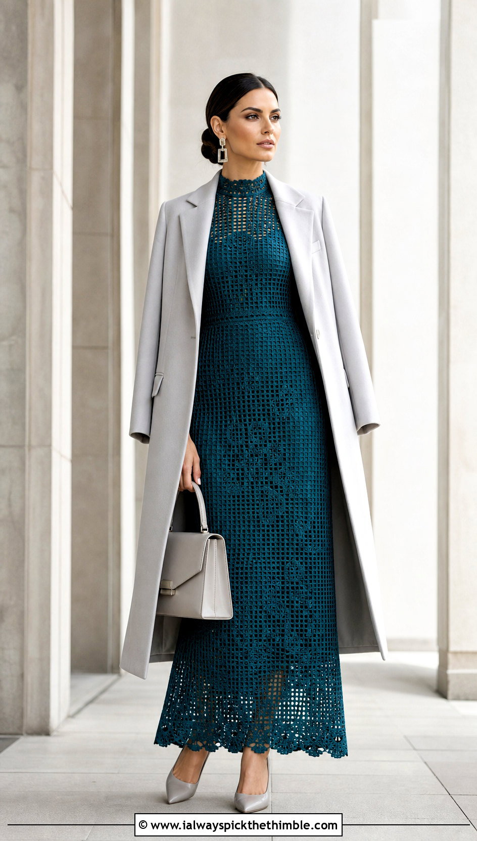 Filet Crochet Gown With Tailored Coat - 25 crochet gown for ladies outfit ideas