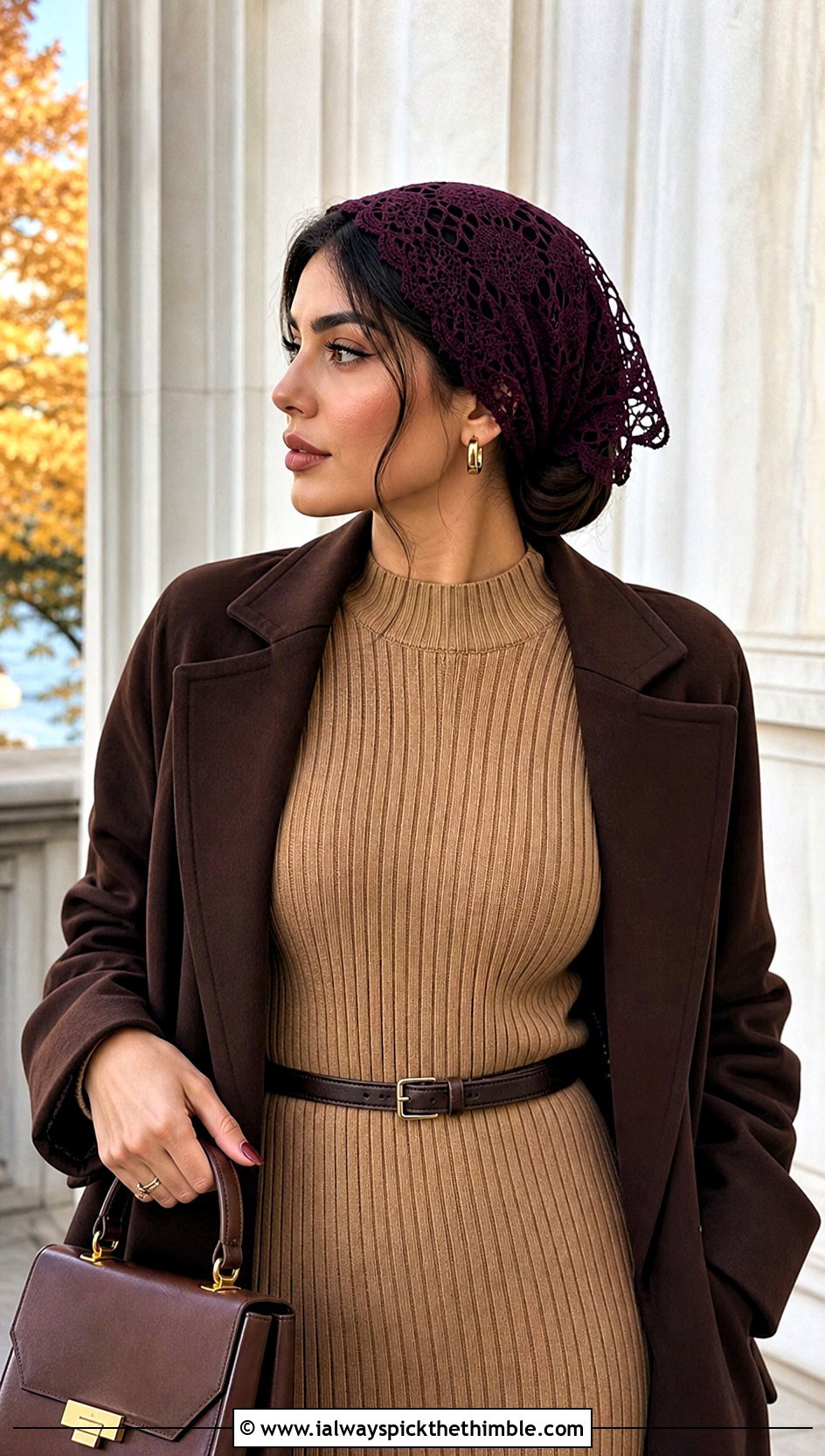 Filet Crochet Headscarf With Knit Dress And Knee High Boots - 15 crochet head wraps outfit ideas