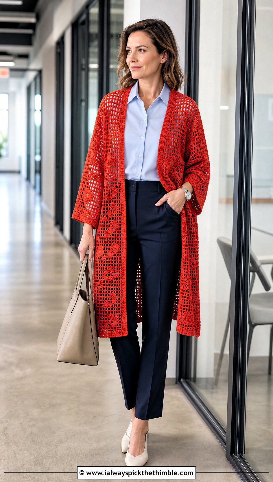 Filet Crochet Kimono With Button Down Shirt - 20 easy crochet kimono outfit ideas