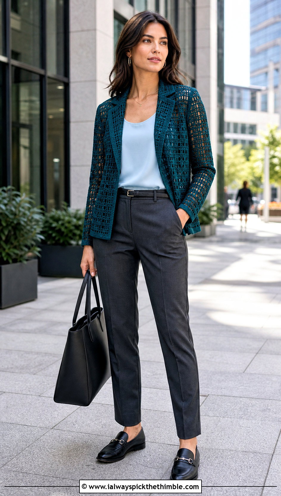 Filet Crochet Lace Blazer Jacket With Tailored Trousers - 25 crochet lace jacket outfit ideas