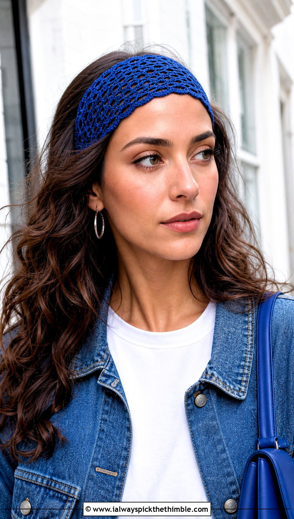 Filet Crochet Lace Headband With White Tee And Jeans - 20 crochet lace headband outfit ideas