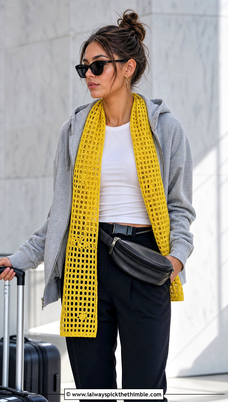 Filet Crochet Lace Scarf With Hoodie And Joggers - 20 easy crochet lace scarf outfit ideas