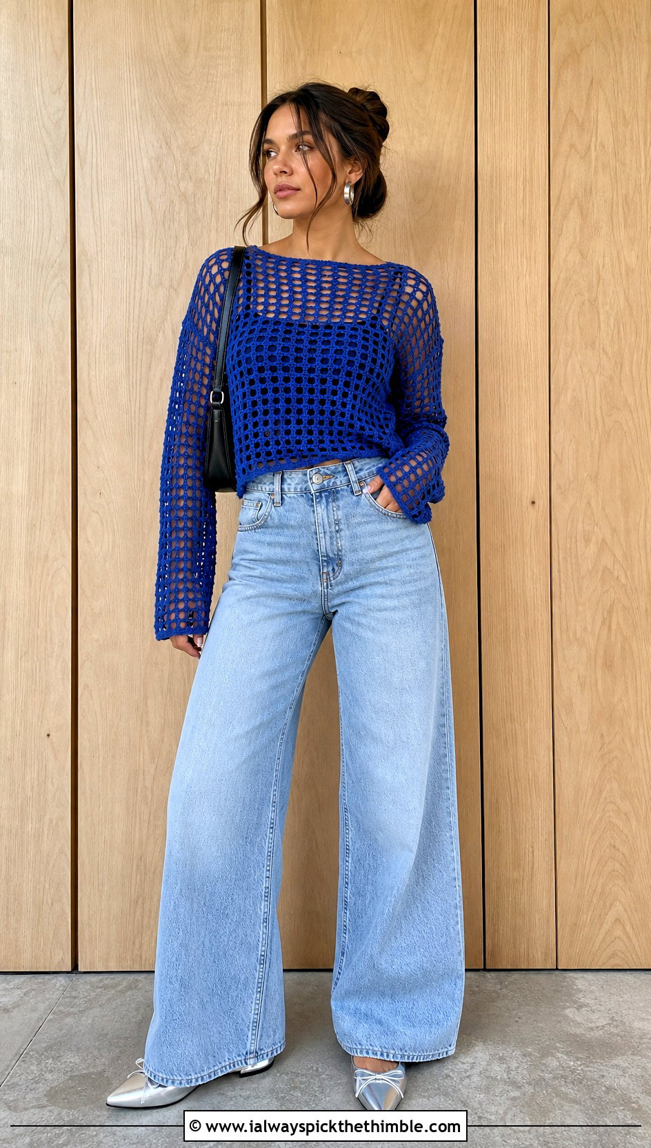Filet Crochet Lace Top With Wide Leg Jeans - 15 crochet lace top on wooden background outfit ideas