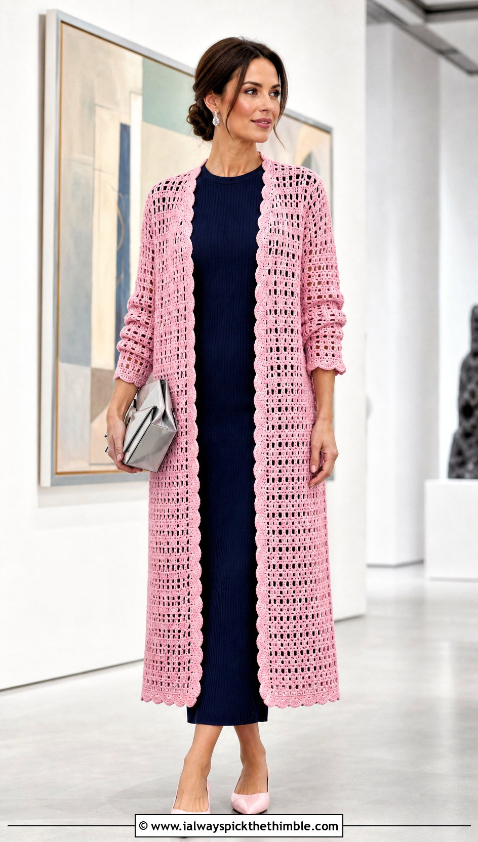 Filet Crochet Long Cardigan With Column Dress - 20 Crochet Long Lacy Cardigan outfit ideas