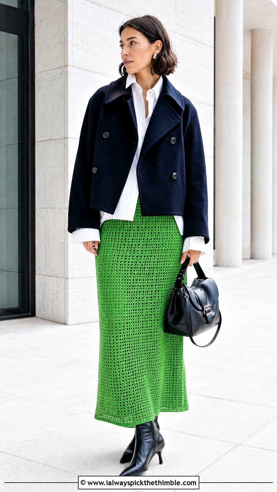 Filet Crochet Maxi Skirt With Button Down Shirt - 25 crochet winter skirt outfit ideas