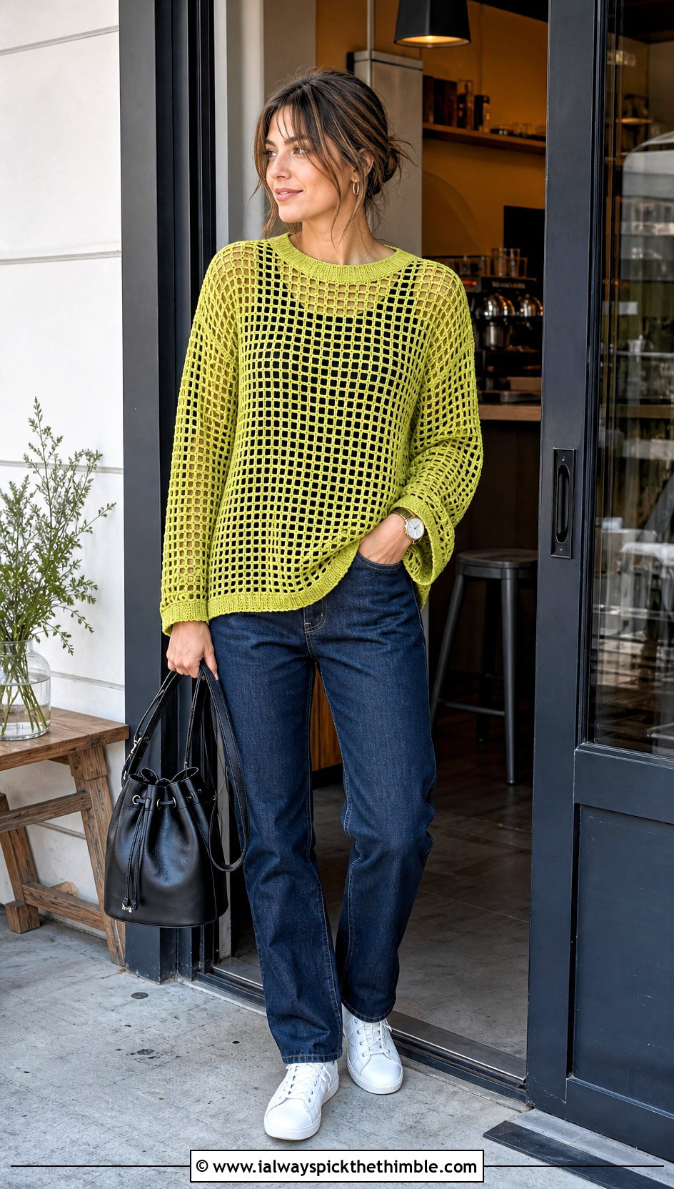 Filet Crochet Mesh Shirt With Straight Leg Jeans - 20 crochet mesh shirt outfit ideas