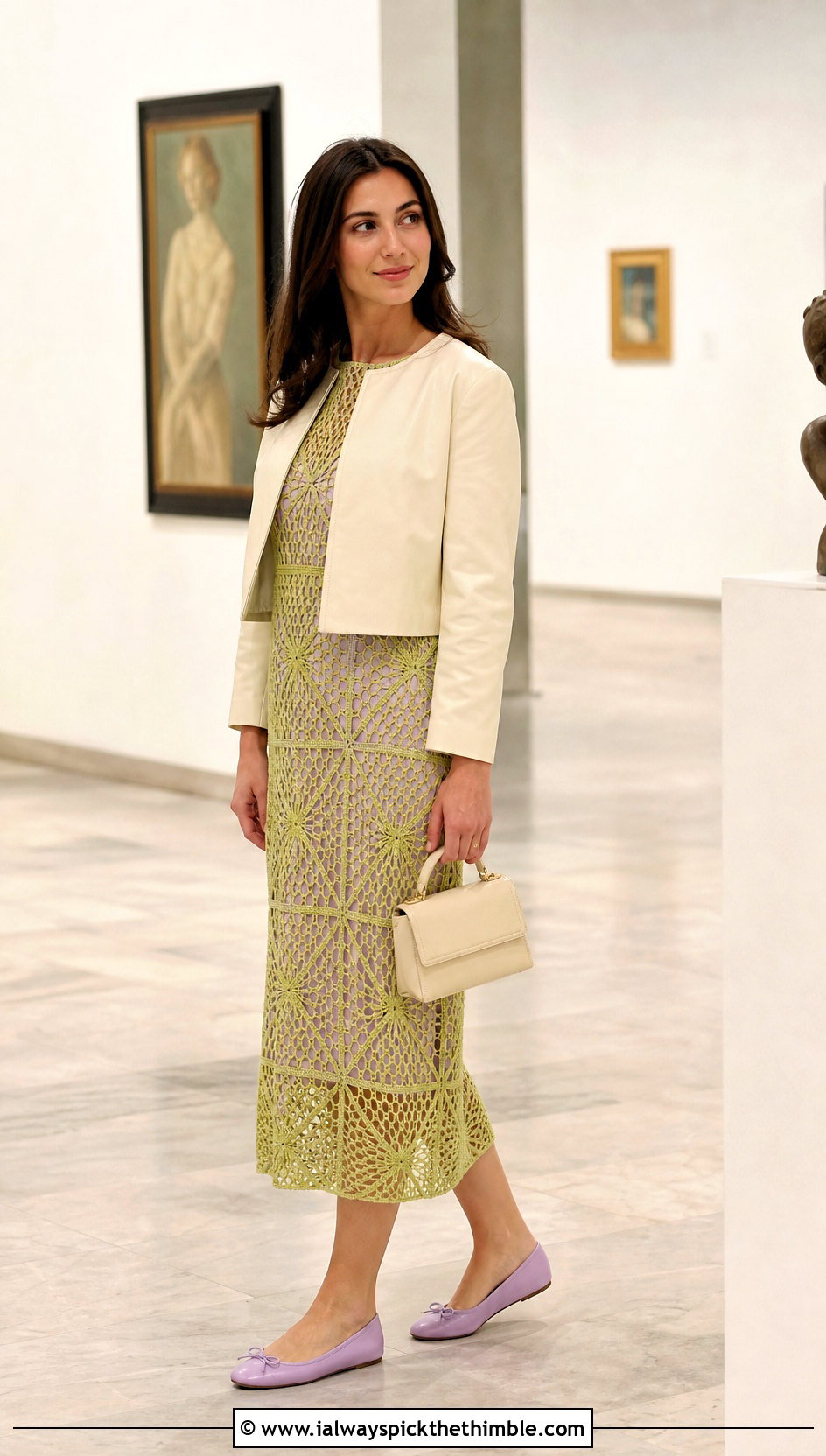 Filet Crochet Midi Dress With Ballet Flats - 25 simple crochet dress outfit ideas