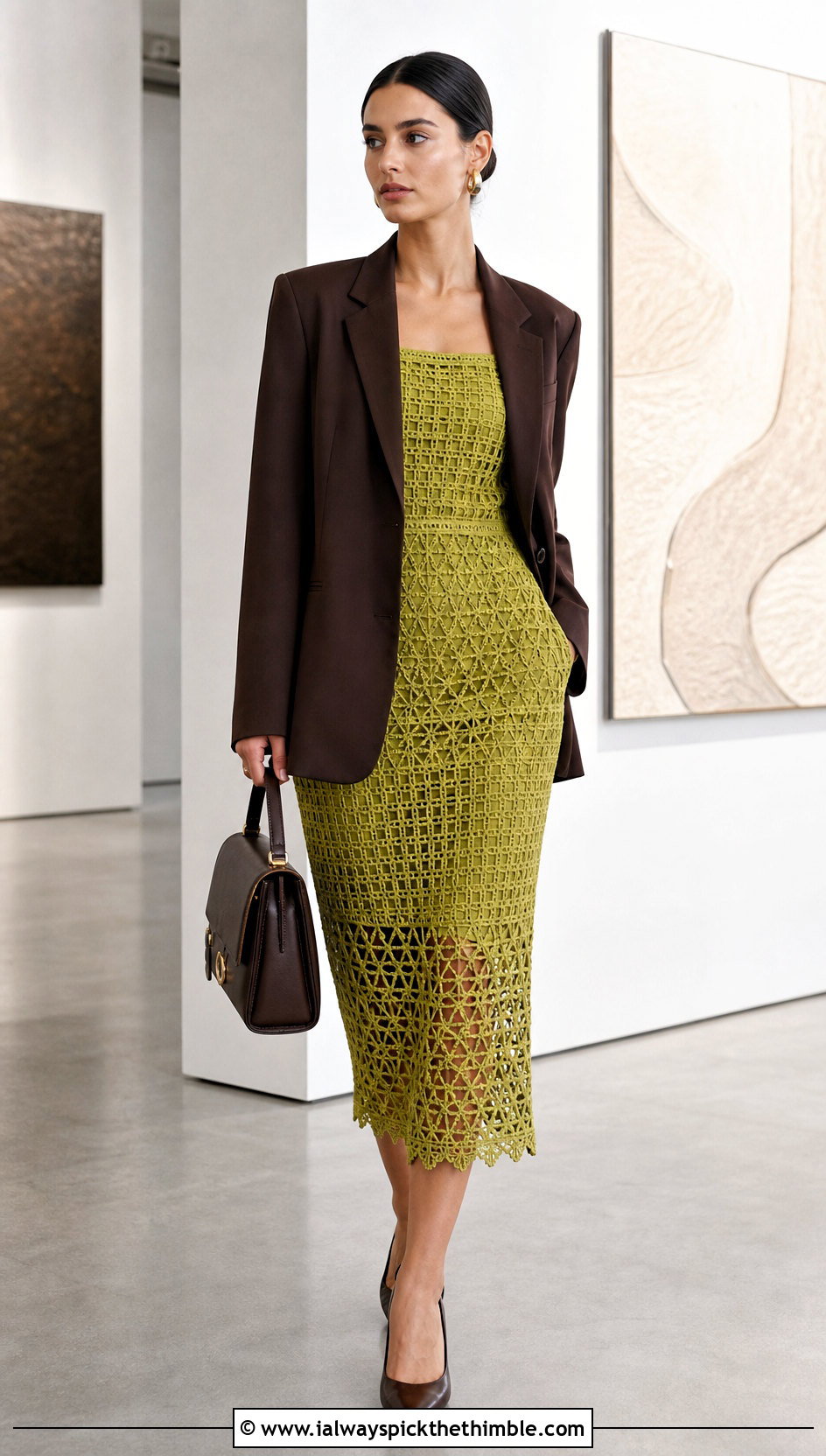 Filet Crochet Midi Dress With Blazer - 20 crochet thread clothes and outfit ideas