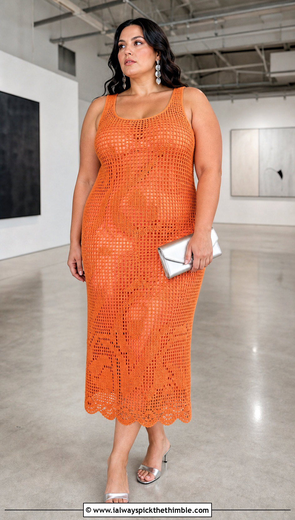 Filet Crochet Midi Dress With Satin Slip - 15 plus size crochet dress outfit ideas