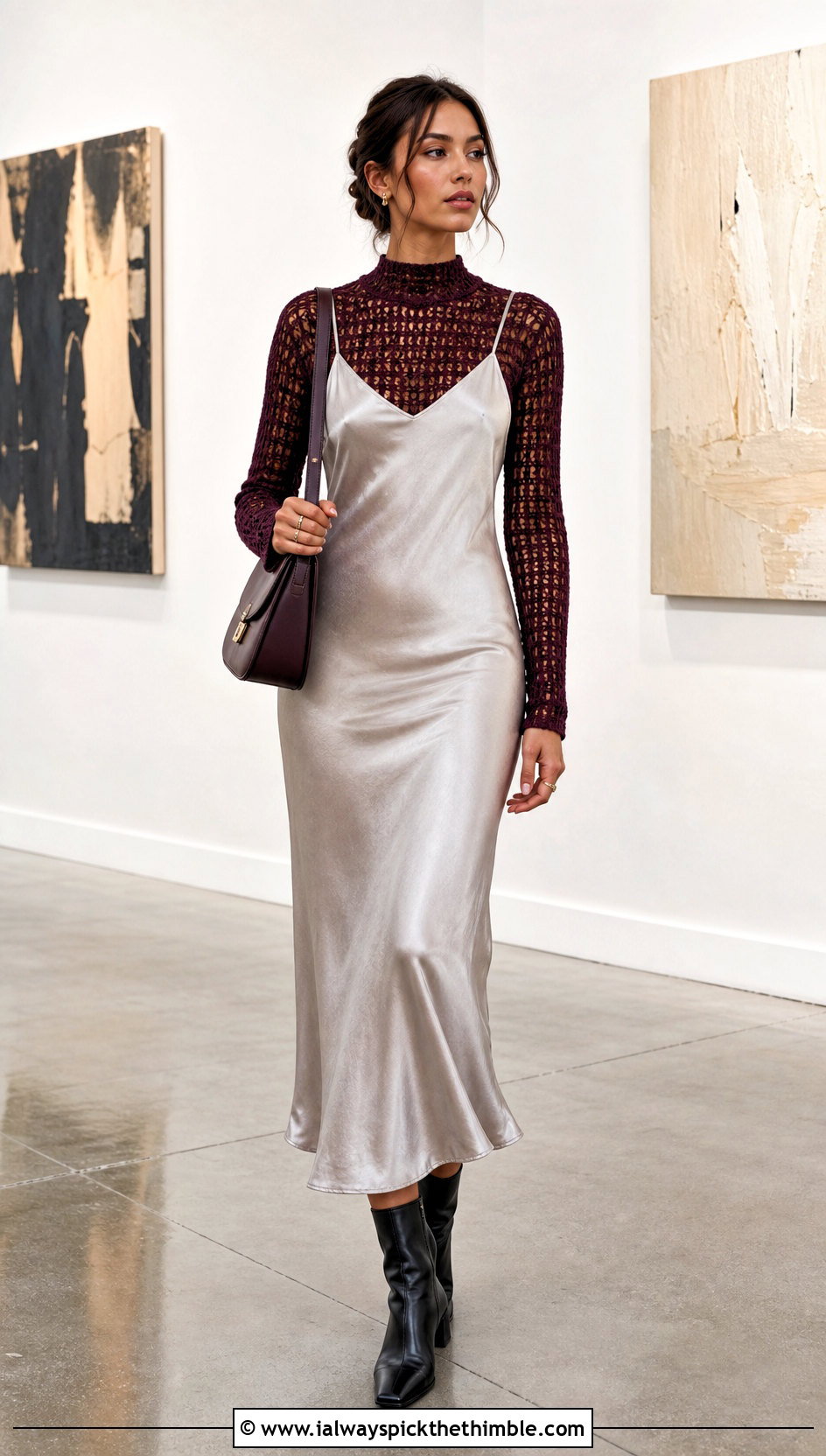 Filet Crochet Mock Neck Top With Slip Dress - 25 filet crochet top outfit ideas