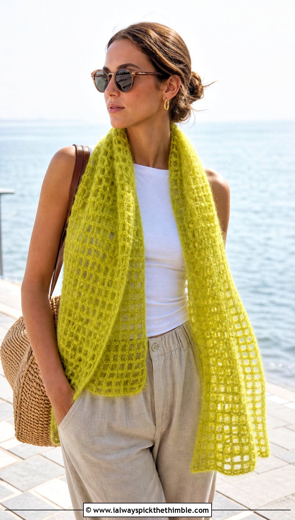 Filet Crochet Mohair Scarf With Linen Pants - 20 crochet mohair scarf outfit ideas