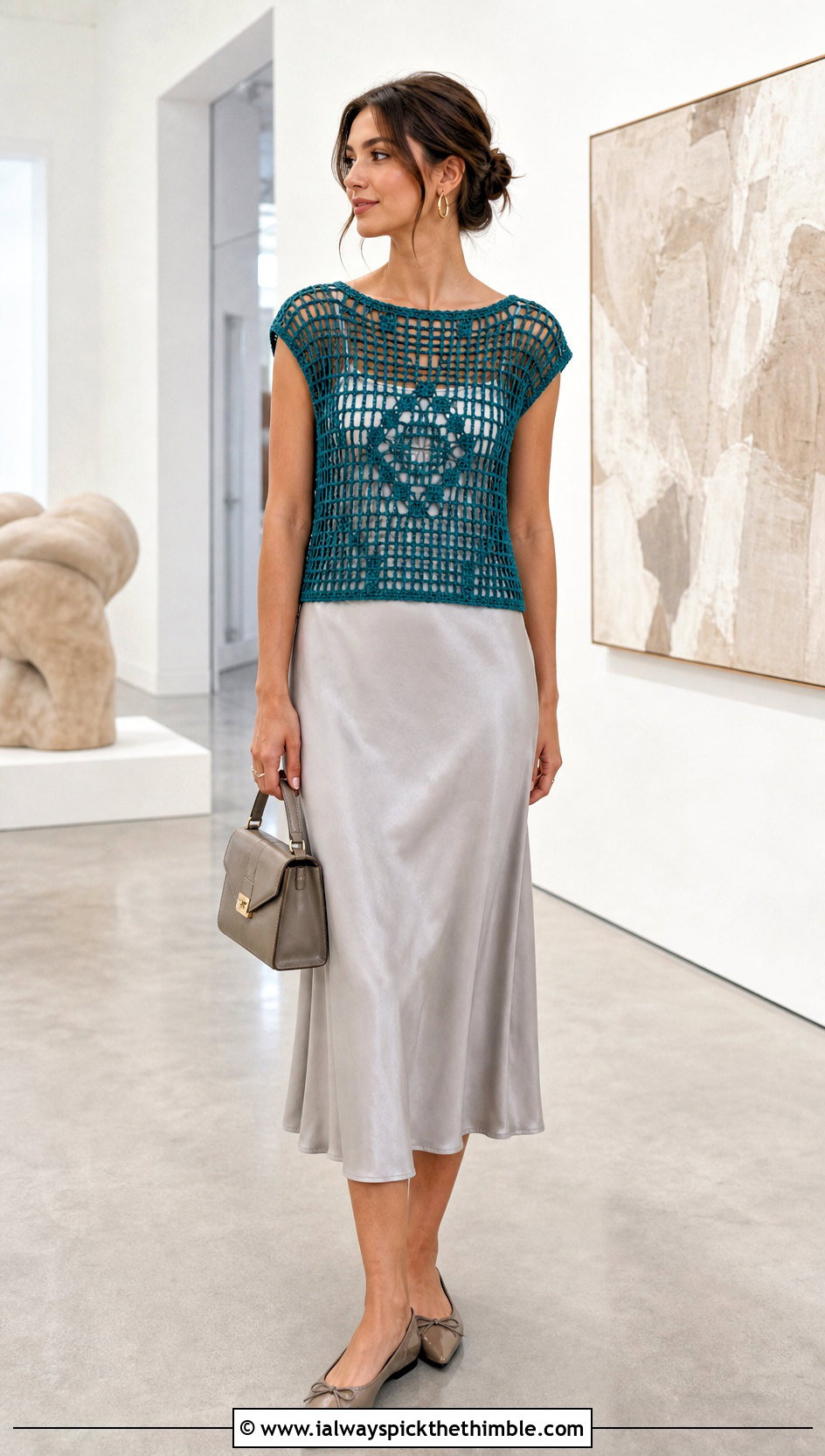 Filet Crochet Overlay Top With Slip Dress - 25 crochet layering top outfit ideas