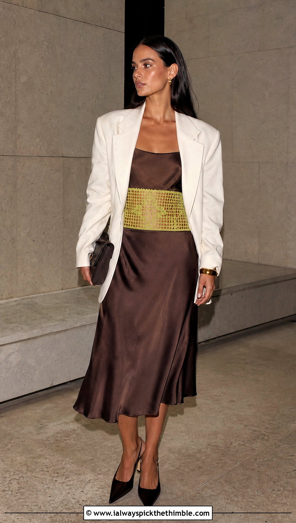 Filet Crochet Panel Slip Dress With Blazer - 15 Crochet Fabric Dress outfit ideas