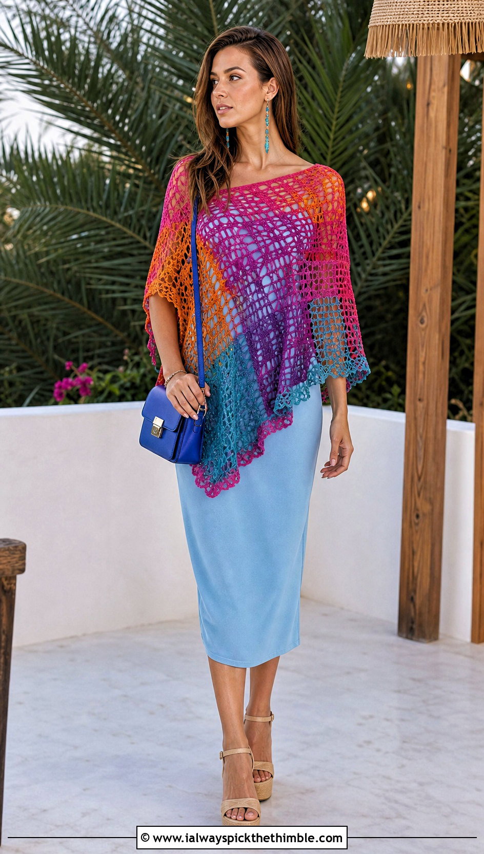 Filet Crochet Poncho Top With Column Dress - 25 boho crochet tops outfit ideas