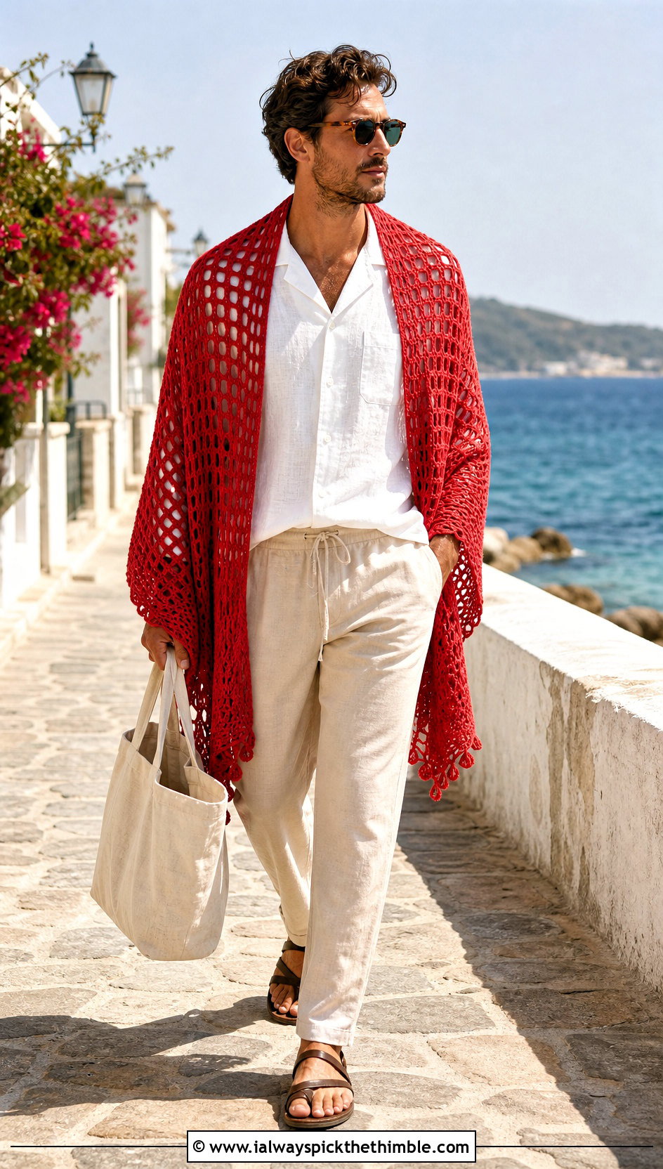 Filet Crochet Prayer Shawl With A Summer Linen Outfit - 20 Mens Crochet Prayer Shawl outfit ideas