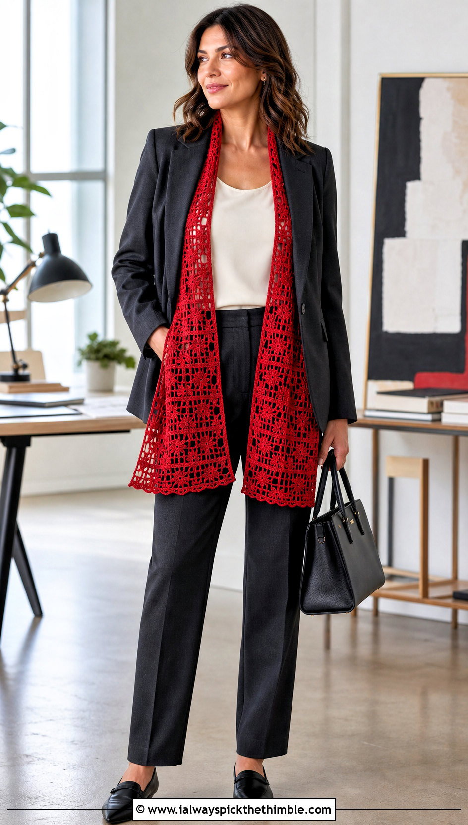 Filet Crochet Prayer Shawl With Tailored Suit - 25 crochet prayer shawl outfit ideas