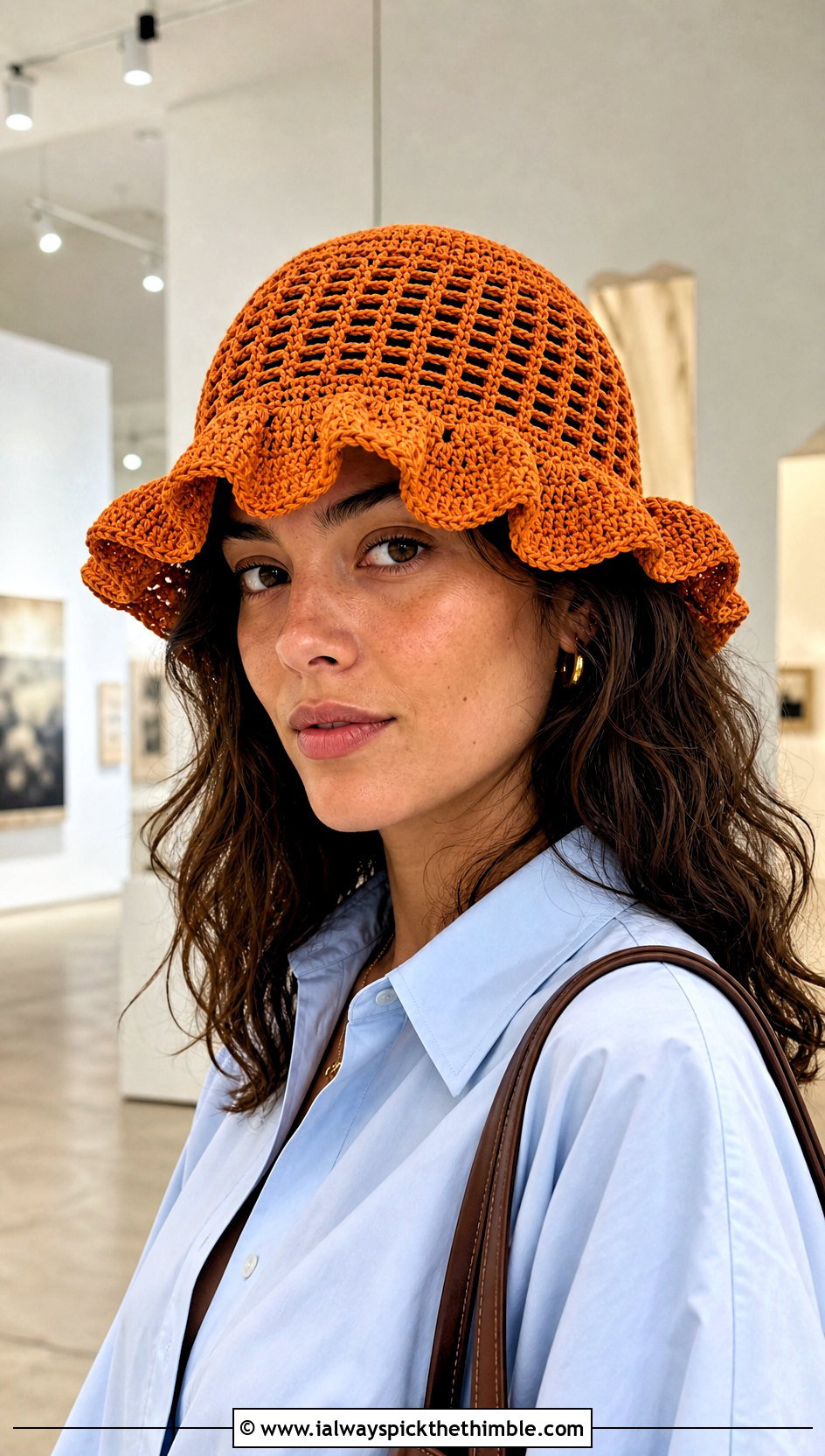 Filet Crochet Ruffle Bucket Hat With Shirt Dress - 20 Frilly Crochet Bucket Hat outfit ideas