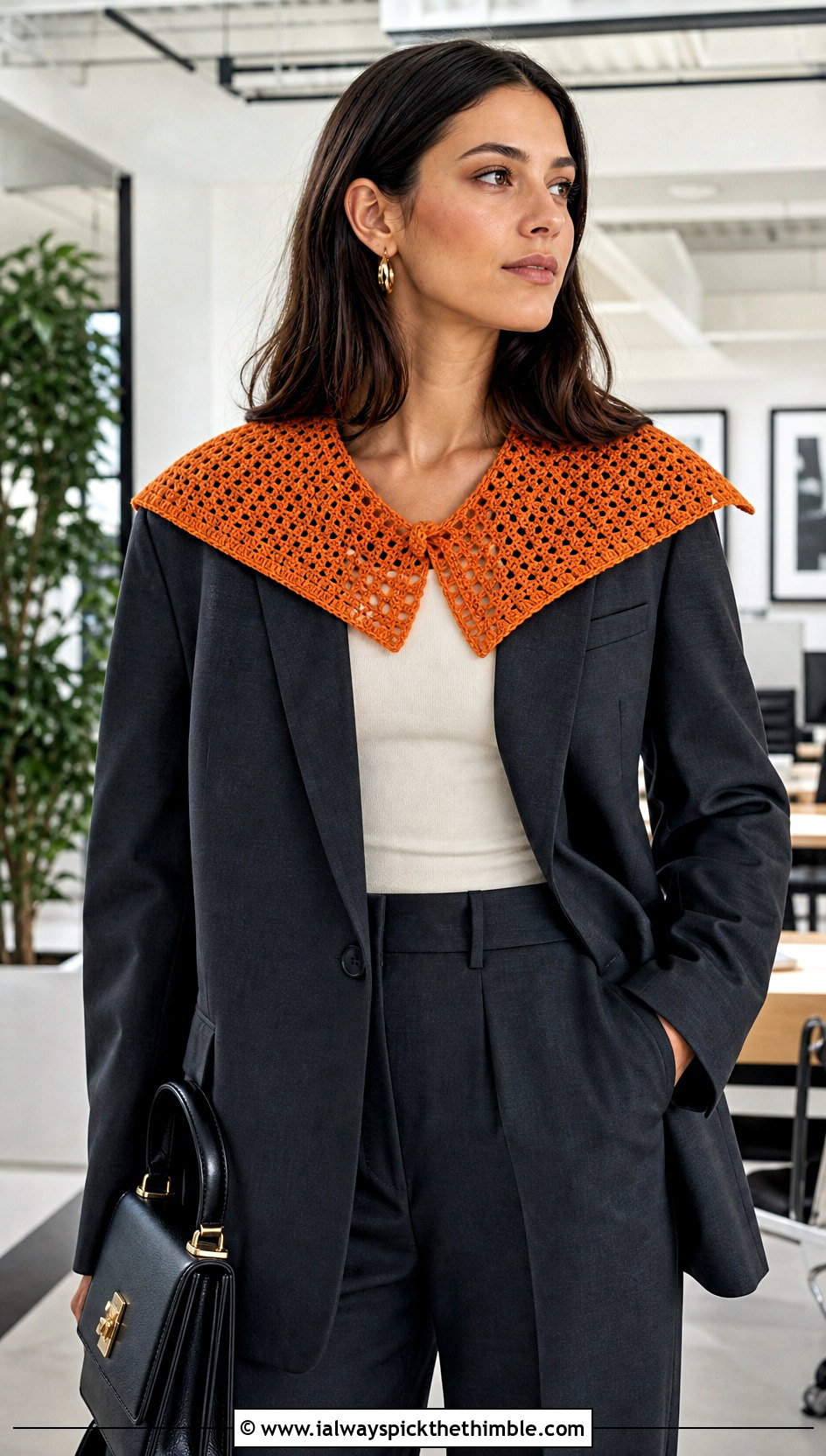 Filet Crochet Sailor Collar With Blazer And Wide Leg Pants - 20 crochet sailor collar outfit ideas