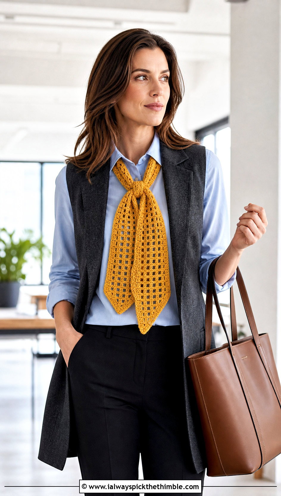 Filet Crochet Scarf With Button Down Shirt - 25 Winter Crochet Scarfs For Women outfit ideas