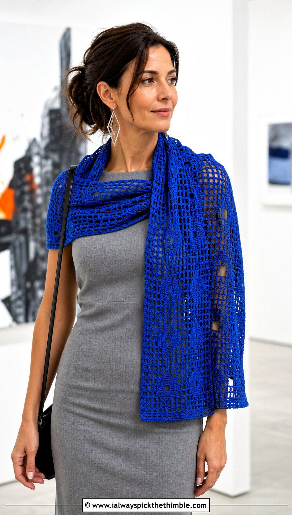 Filet Crochet Scarf With Column Dress - 20 crochet for scarfs outfit ideas