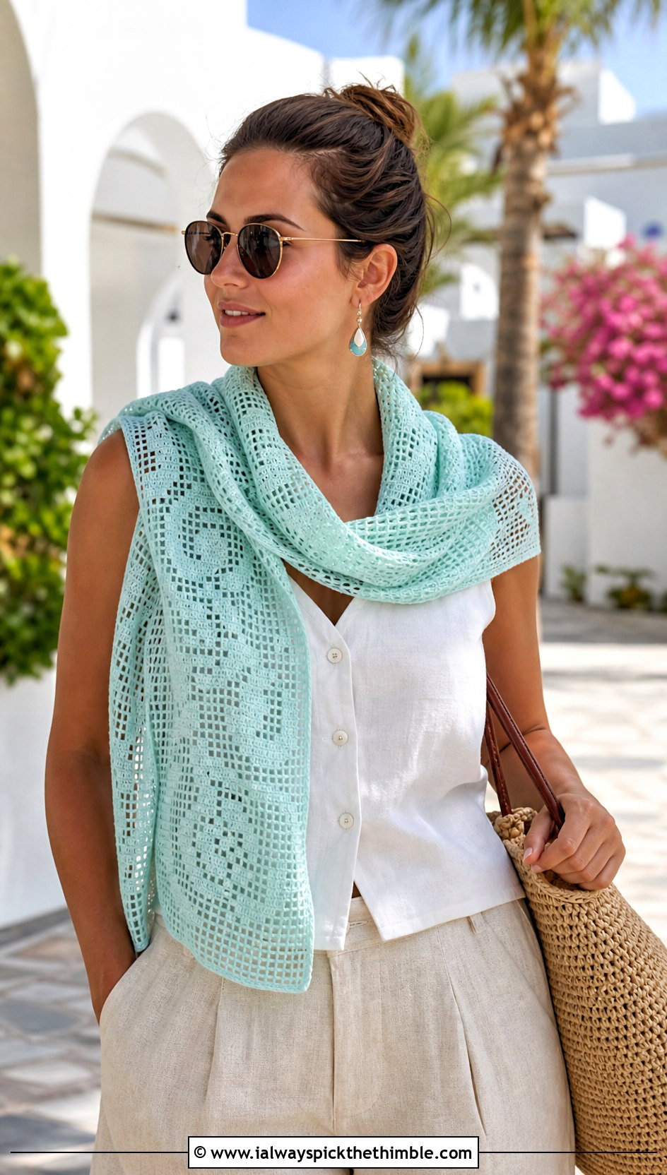 Filet Crochet Scarf With Linen Vacation Outfit - 15 Crochet Fancy Scarf outfit ideas
