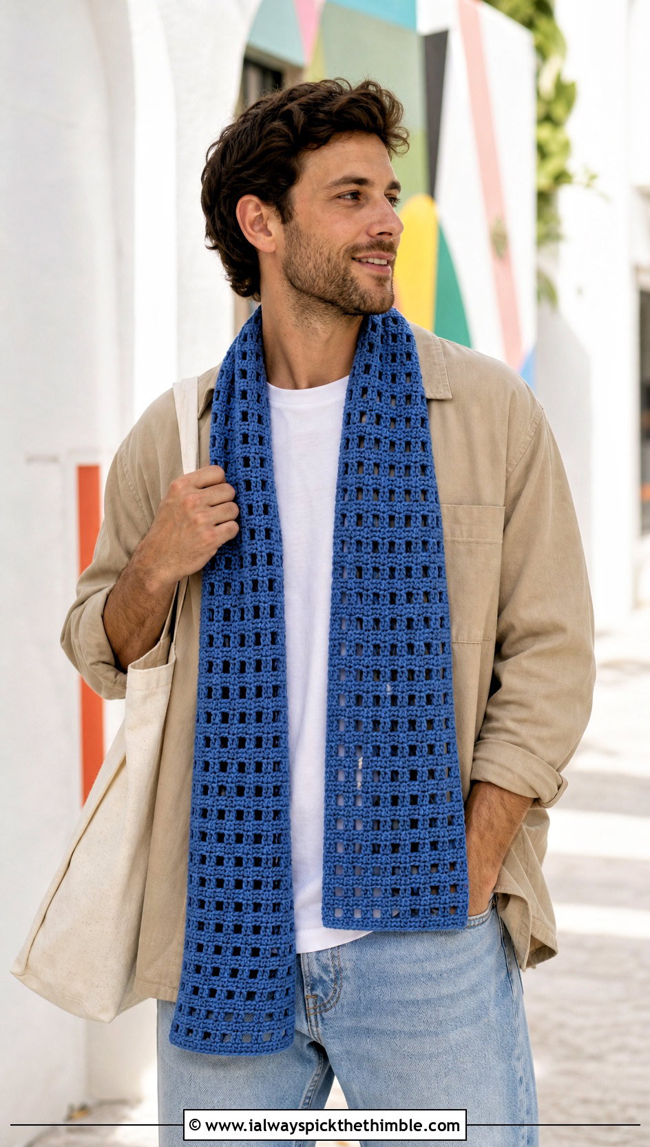 Filet Crochet Scarf With Overshirt And Jeans - 20 male crochet scarf outfit ideas