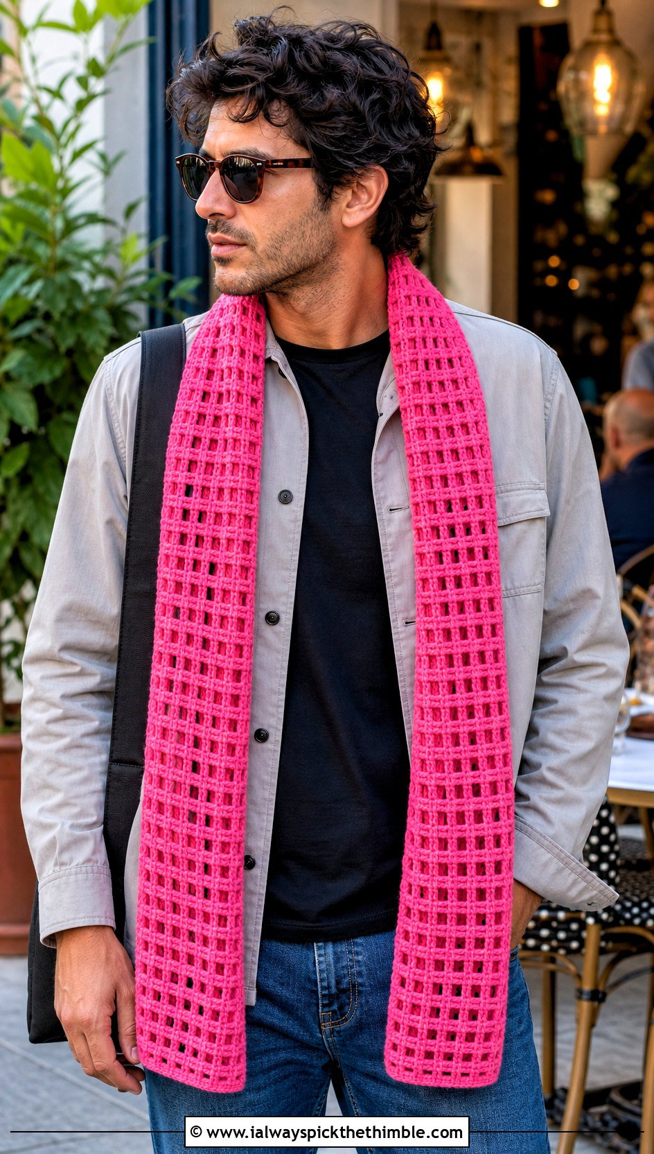 Filet Crochet Scarf With Overshirt And Jeans - 20 crochet scarf ideas for men