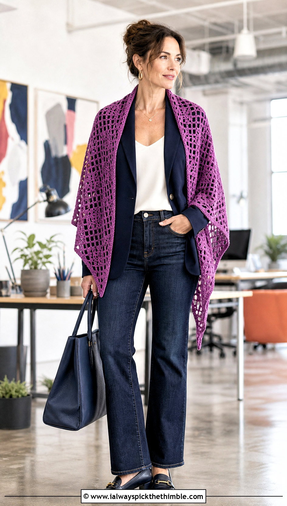 Filet Crochet Shawl With Blazer And Jeans - 20 crochet for shawls outfit ideas