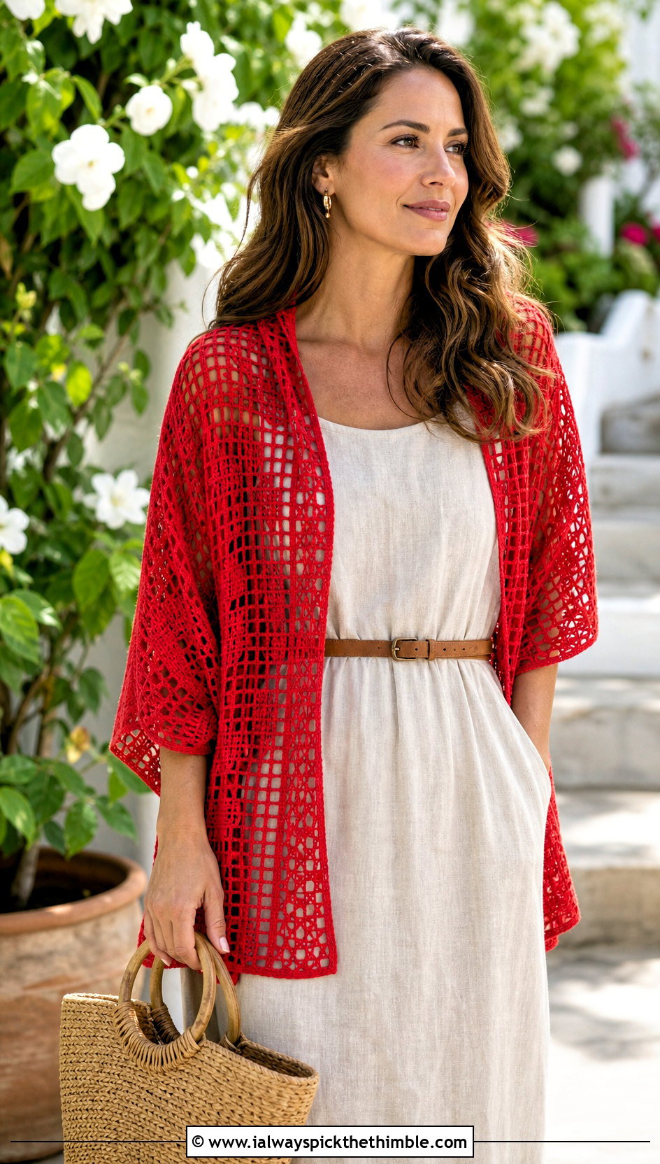 Filet Crochet Shawl With Linen Midi Dress - 25 crochet shawl outfit ideas